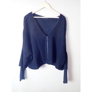 Elemente Clemente Black Sweater Jacket Cardigan Large Knit Zip Front